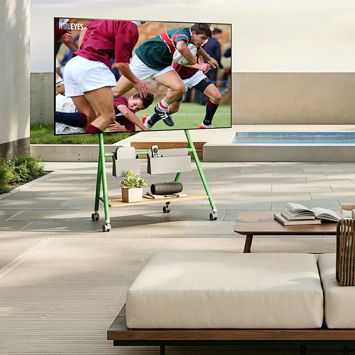outdoor TV stand on wheels