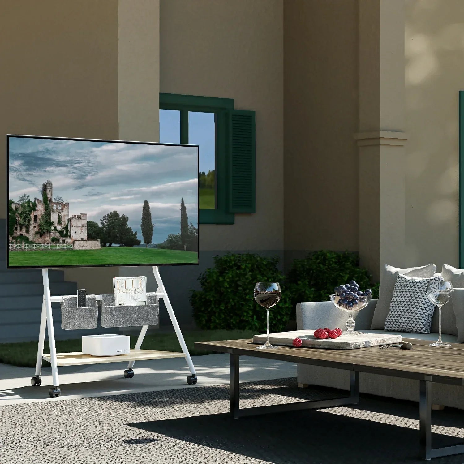 rolling TV stand for outdoor