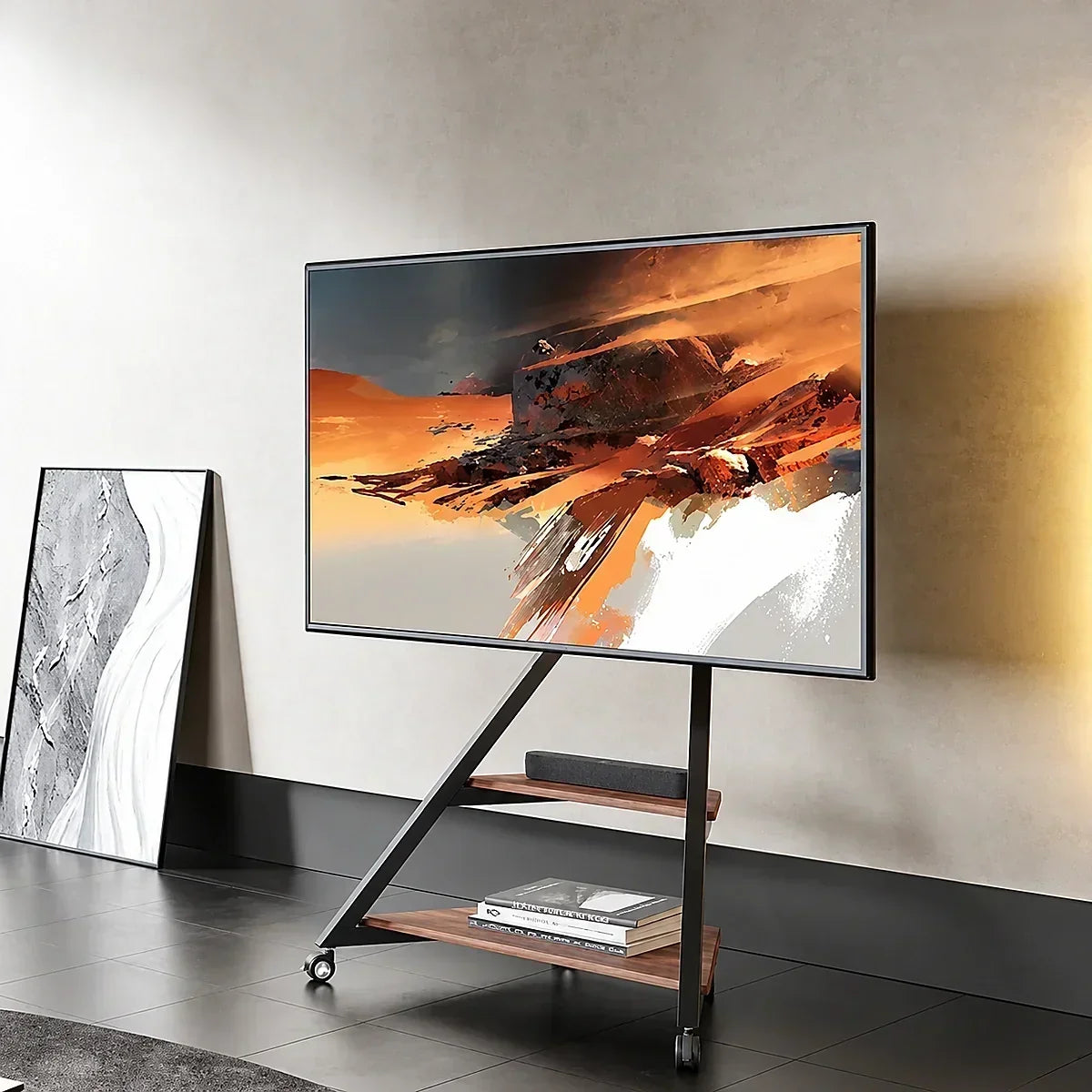 rolling tv stand with shelves