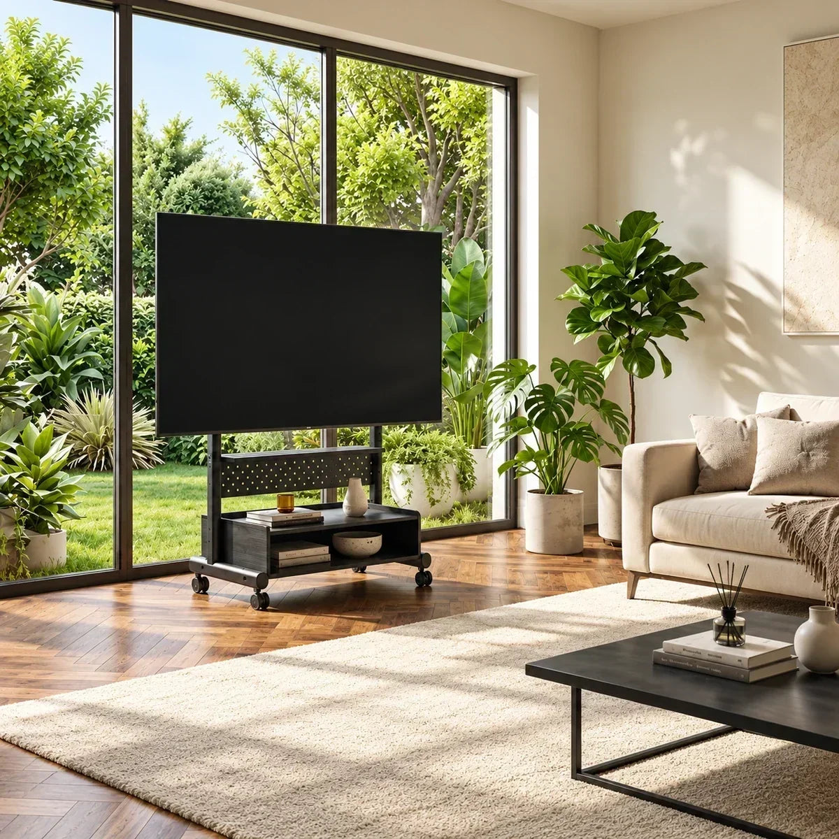 rolling tv stand setup