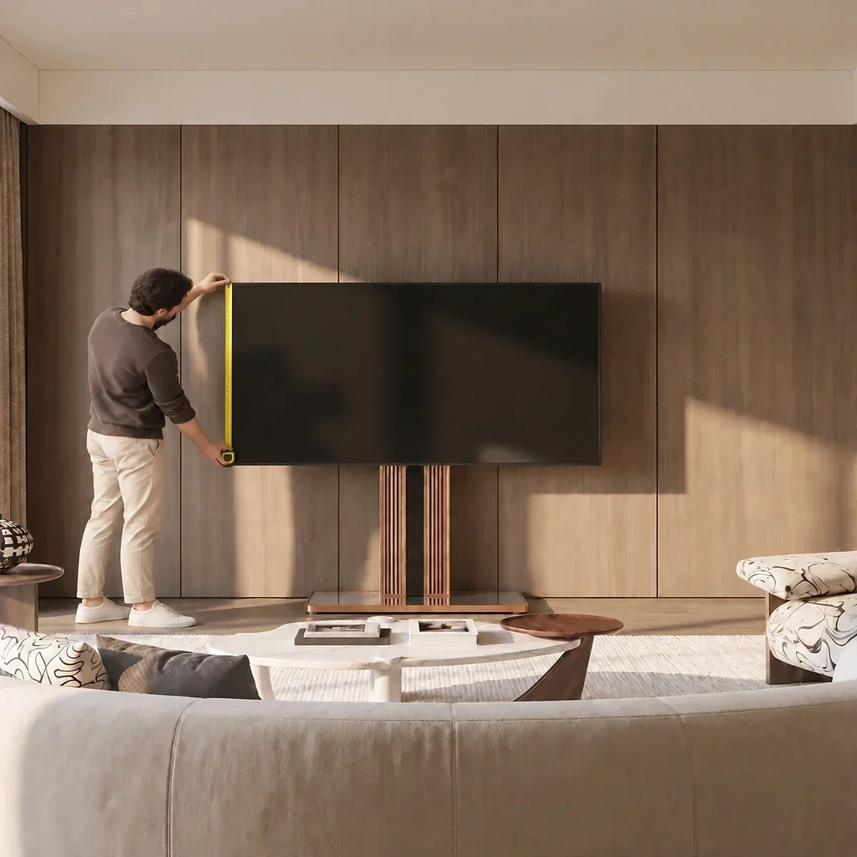 measuring TV height with tape