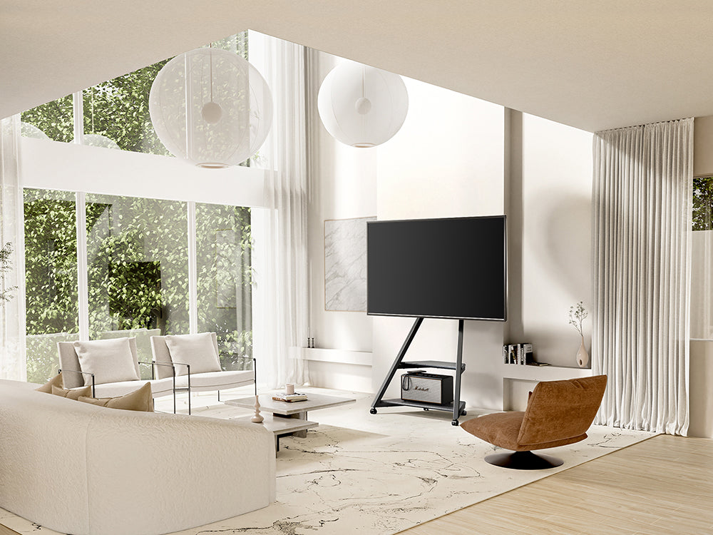 How to Create a StudyStyle Living Room With Rolling TV Stands FITUEYES