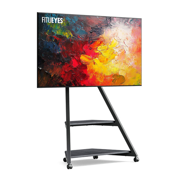 FITUEYES Eiffel FT75 black TV stand with two shelves and wheels