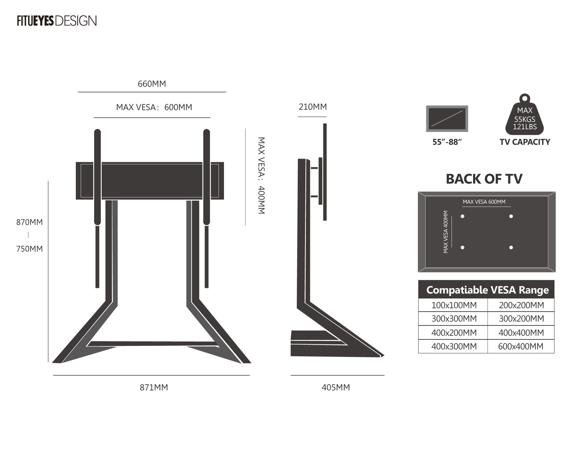 Eiffel V2 TT88 Table Top TV Stand
