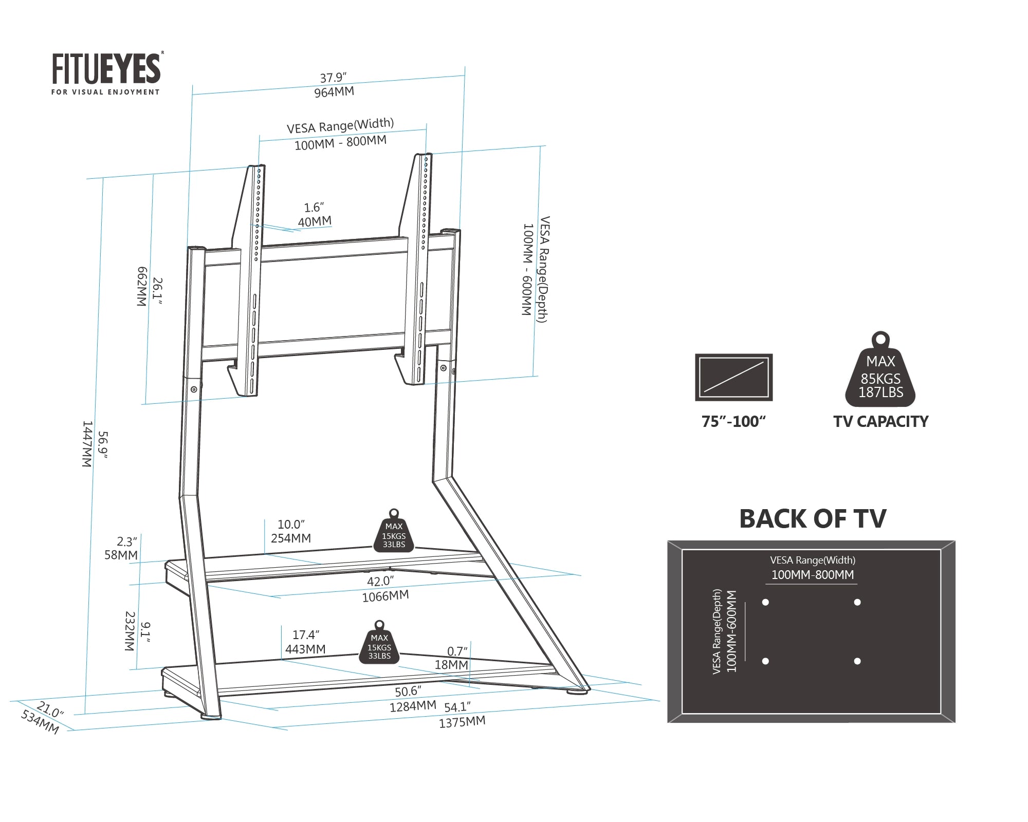 75 - 100 inch Floor TV Stands