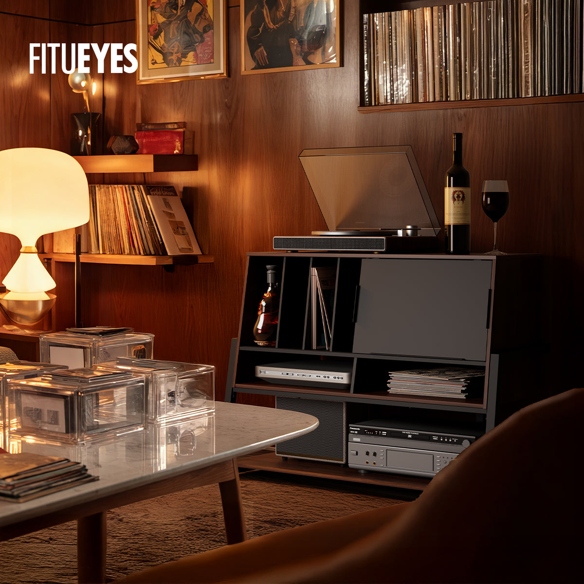 Record Player Stand with Bar Cabinet: Ultimate Music & Wine Duo