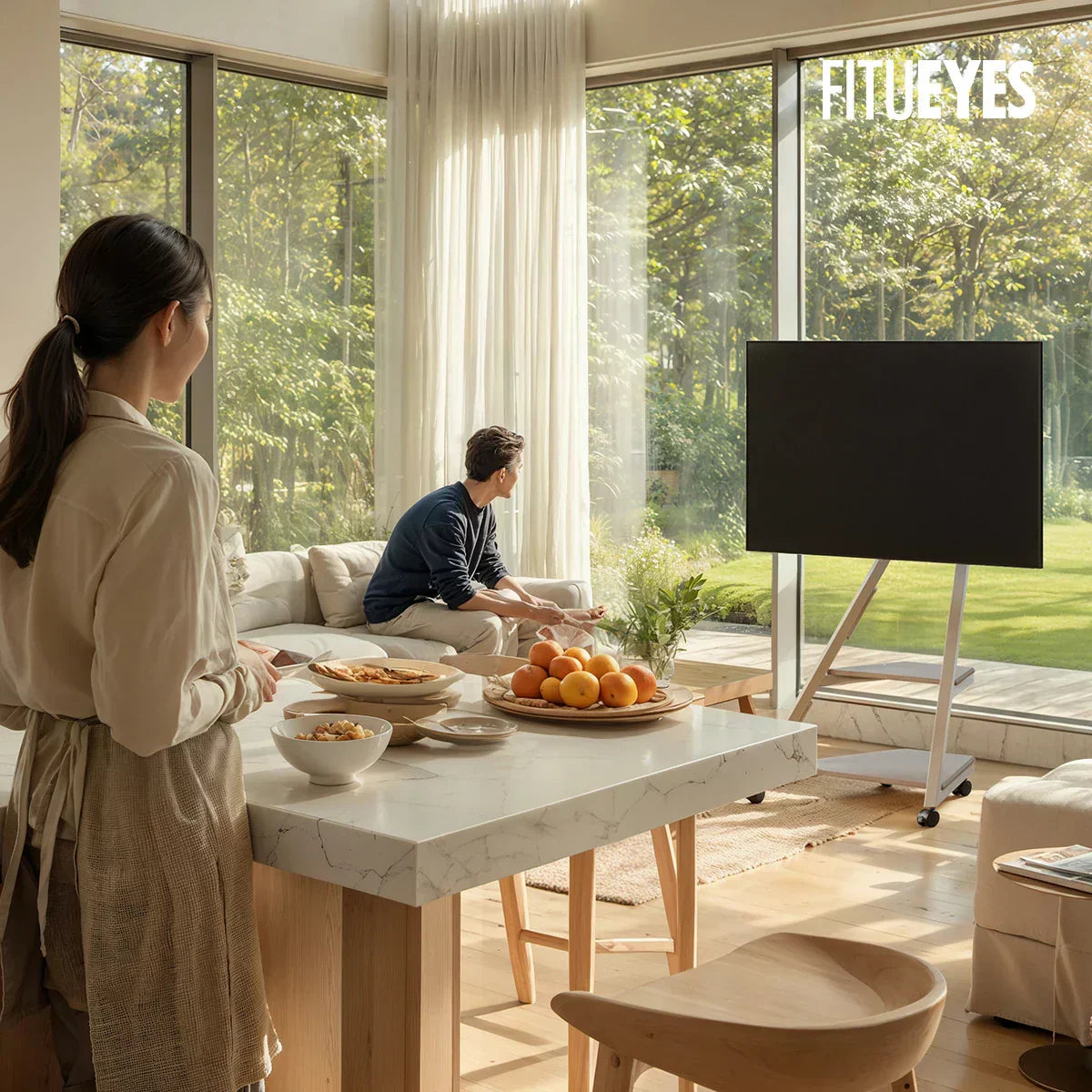 FITUEYES rolling TV stand for home