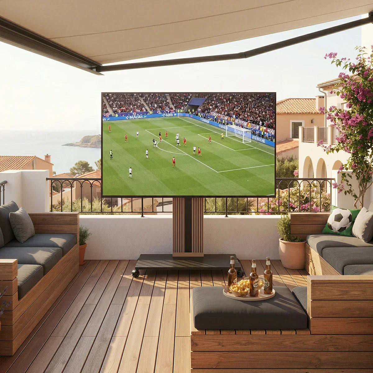 Outdoor TV stand on the balcony