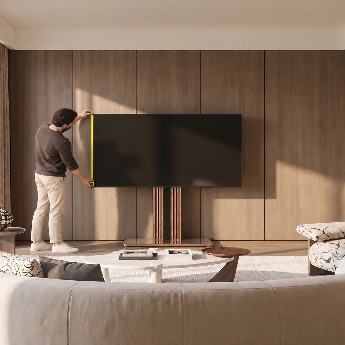 measuring TV height with tape