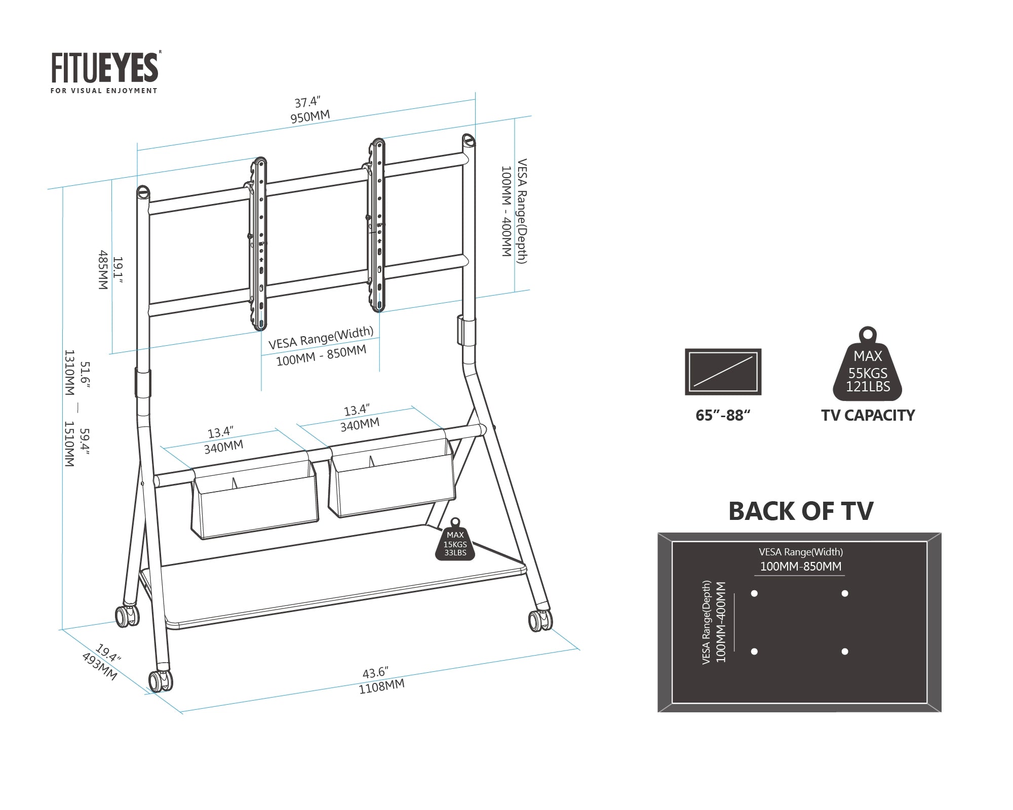Collector TC88 Rolling TV Stand