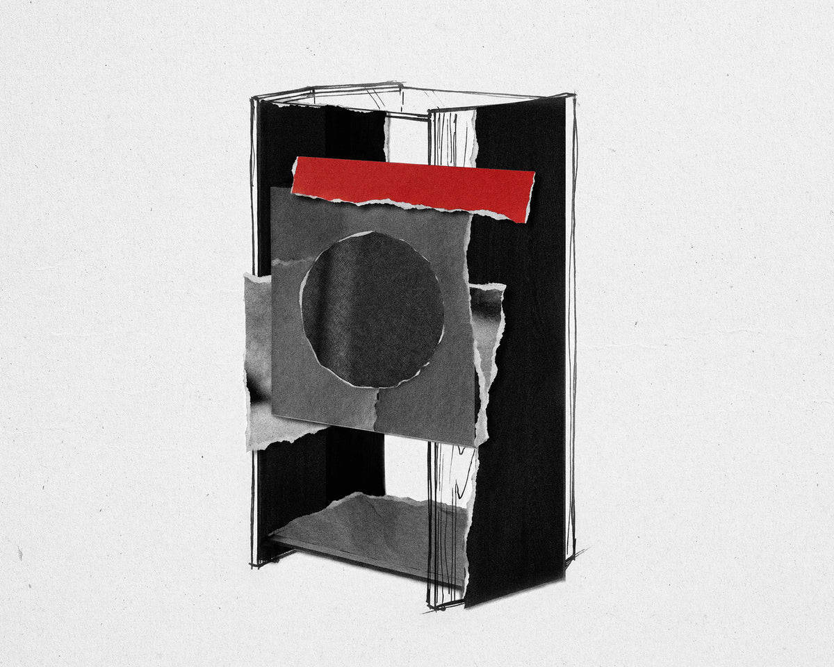 Cubist design study of the Picasso stand with a red accent