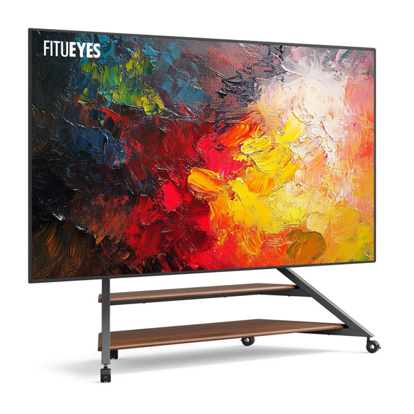FITUEYES Eiffel V2 FT100 walnut TV stand with two shelves and wheels