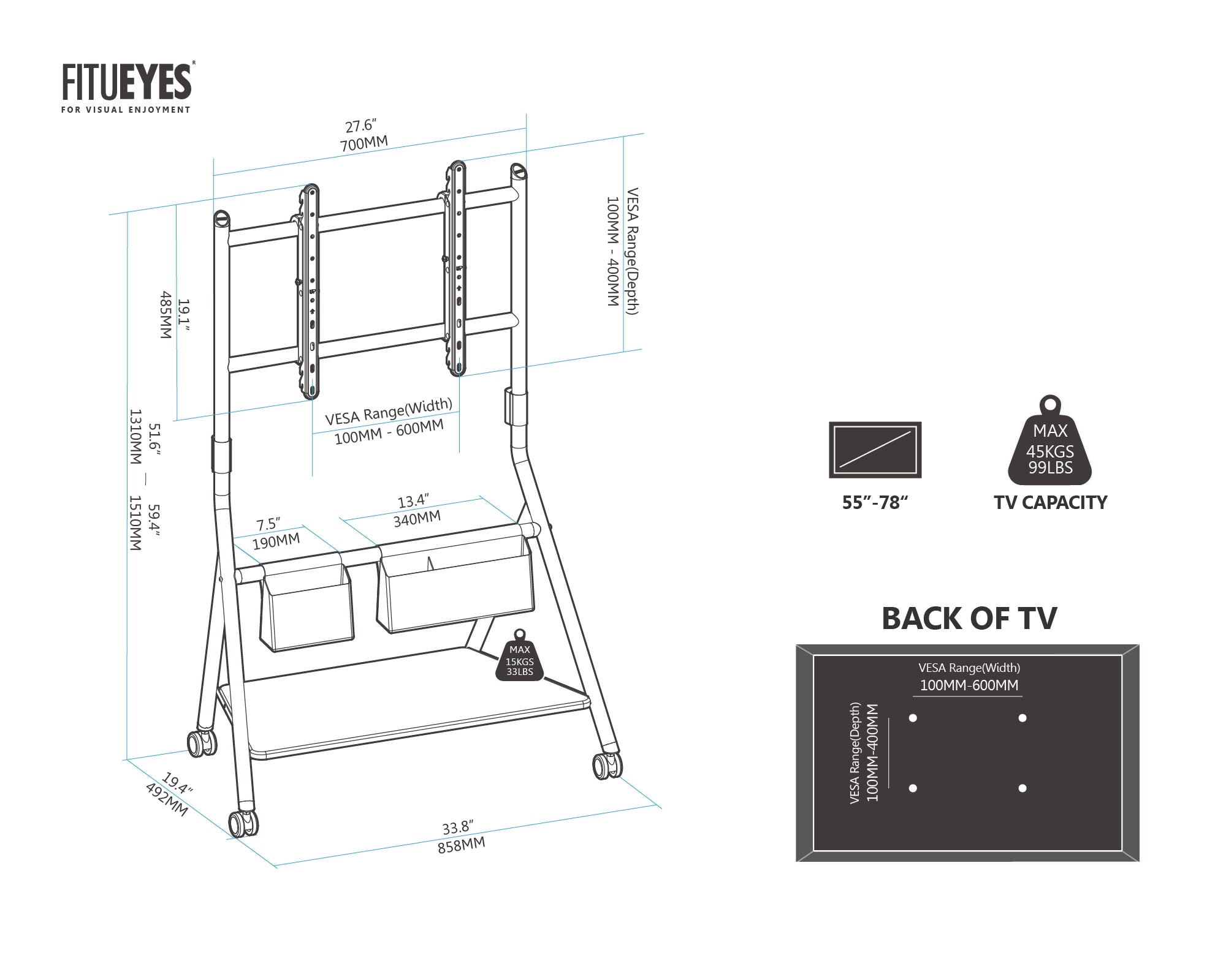 Collector Series ™ Rolling TV Stand | For 55-78 Inch