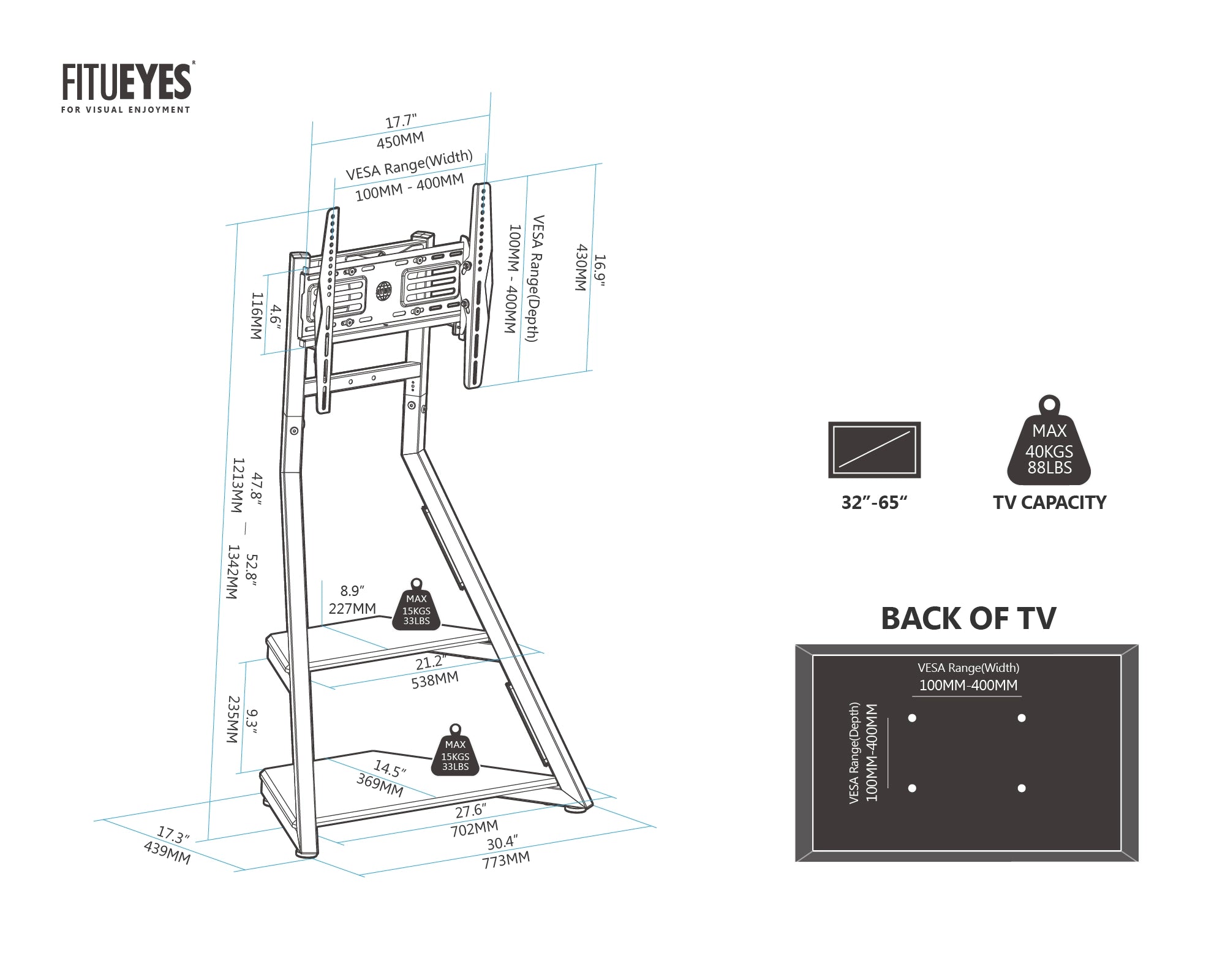 Eiffel Series ™ Corner TV Stand | For 32-65 Inch