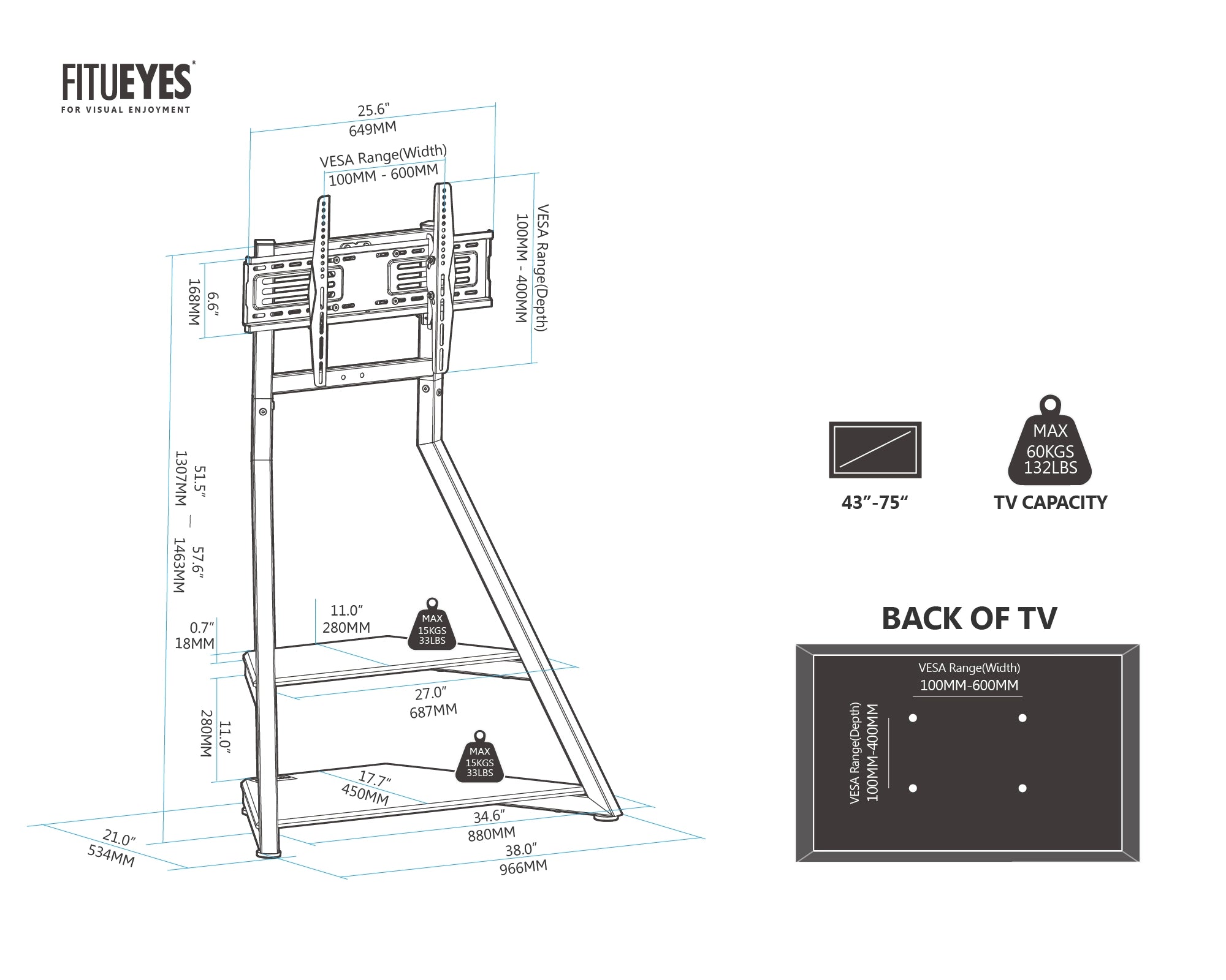 Eiffel Series ™ Corner TV Stand | For 43-75 Inch