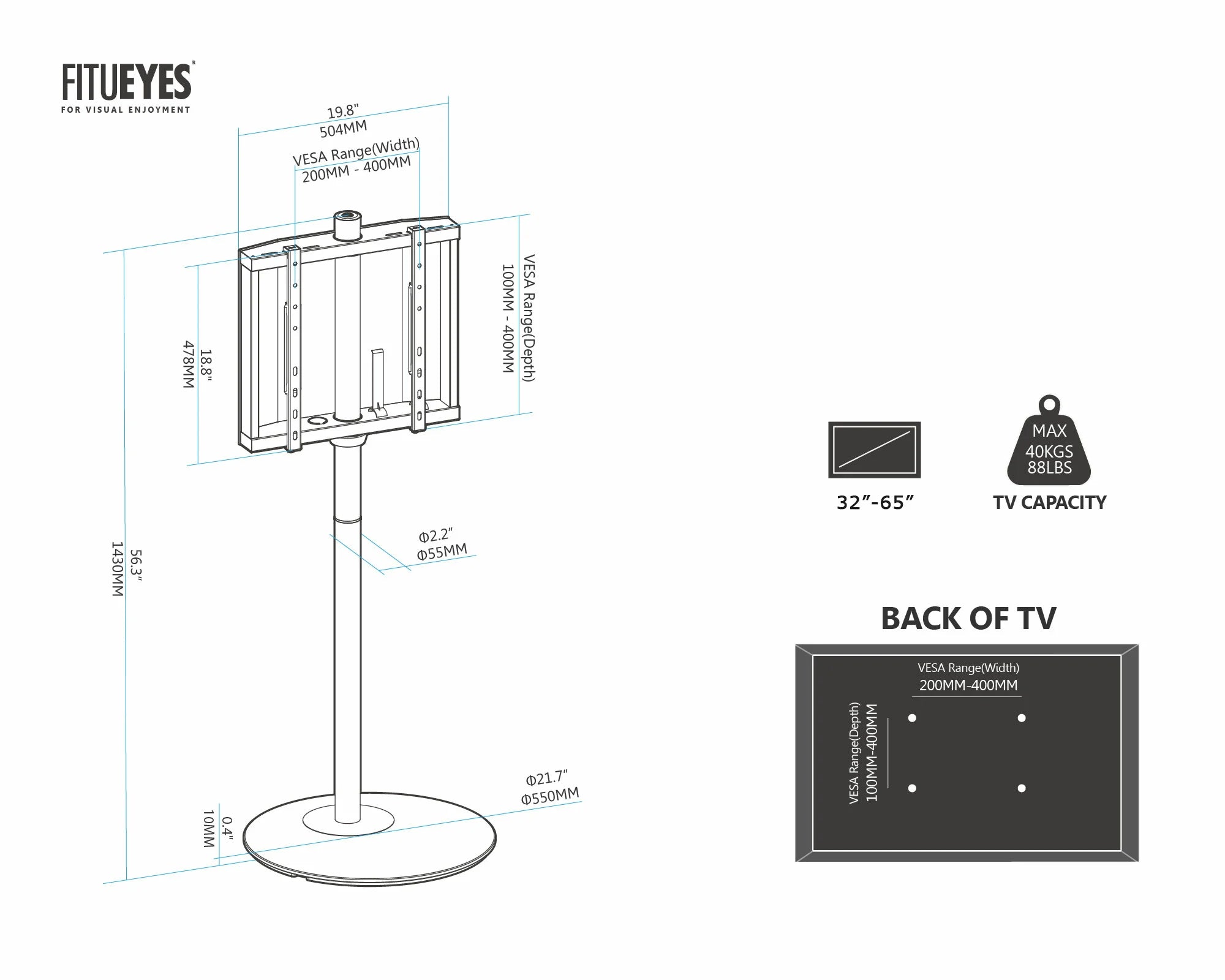 Floor TV Stand Master Series 32-65 Inch Size Guiding