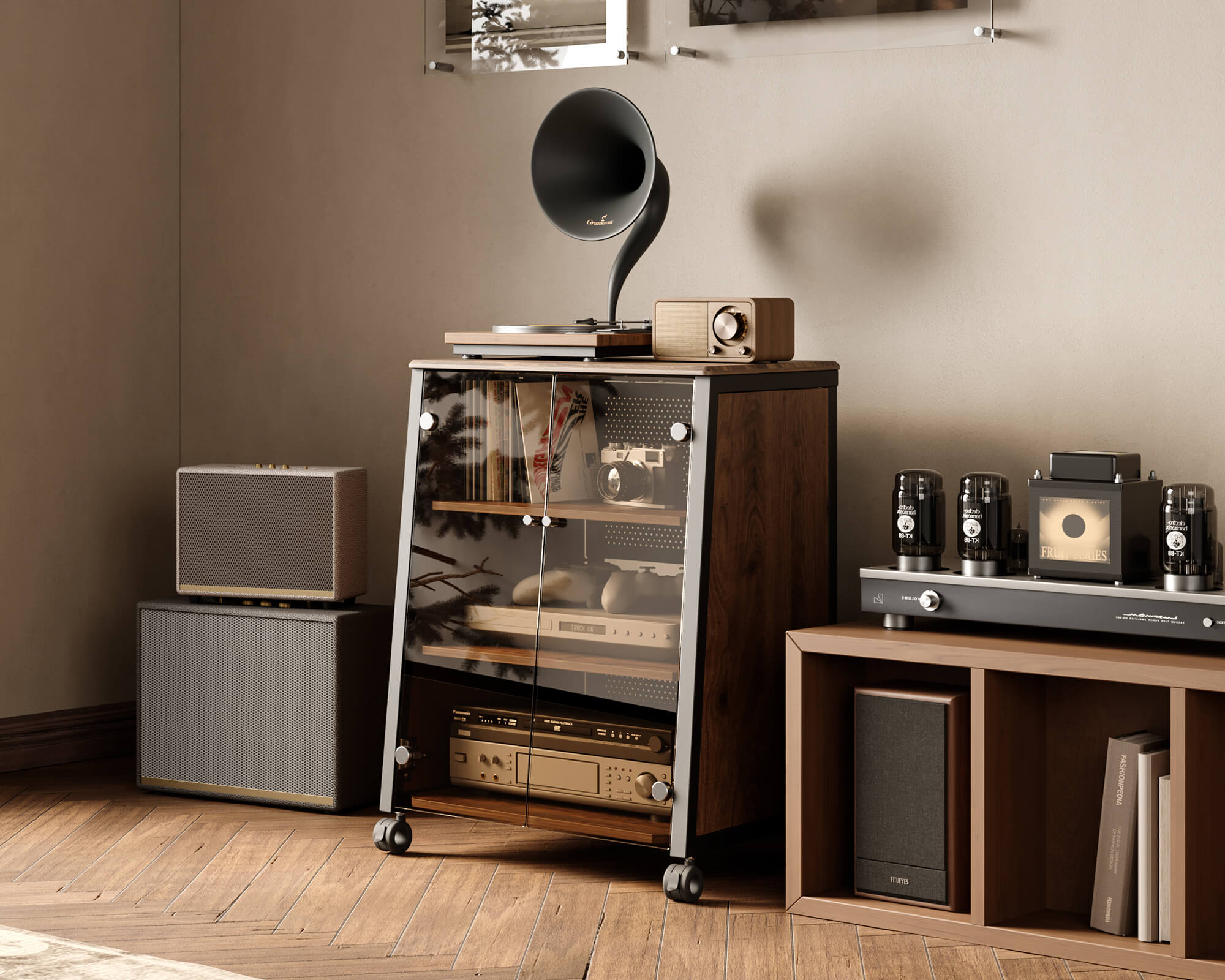 record player stand with wheels