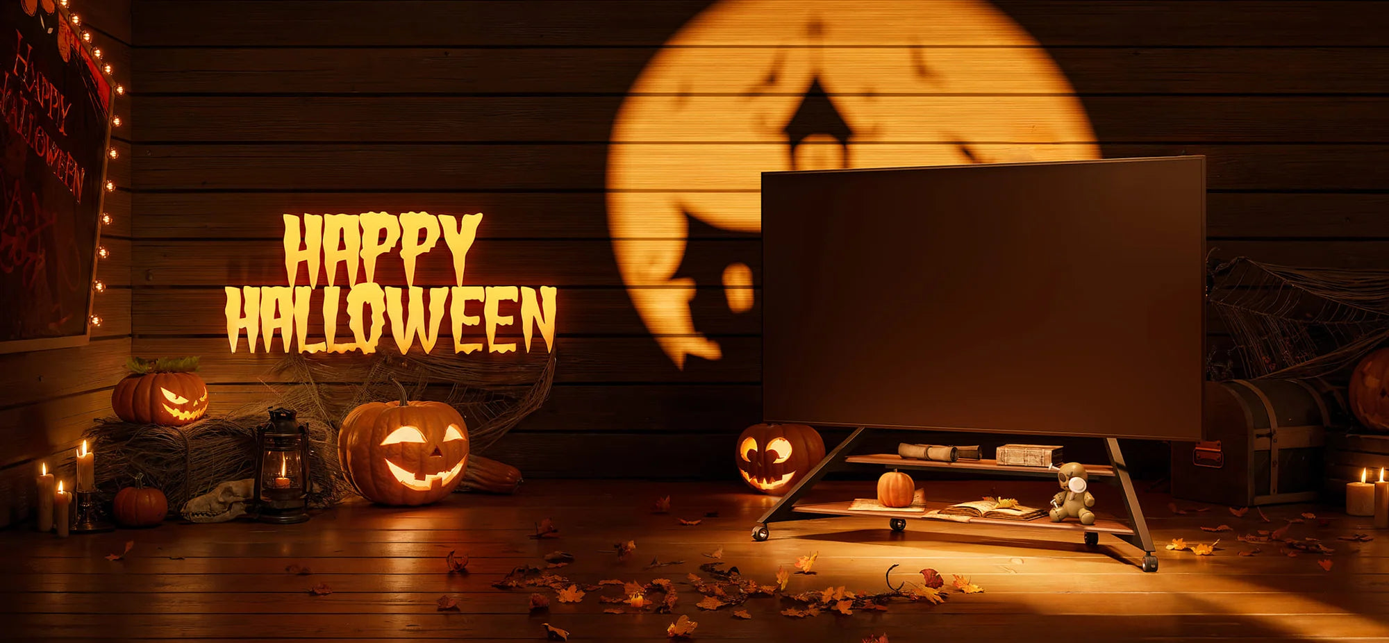 Happy Halloween. Original FITUEYES amber-lit Halloween banner.